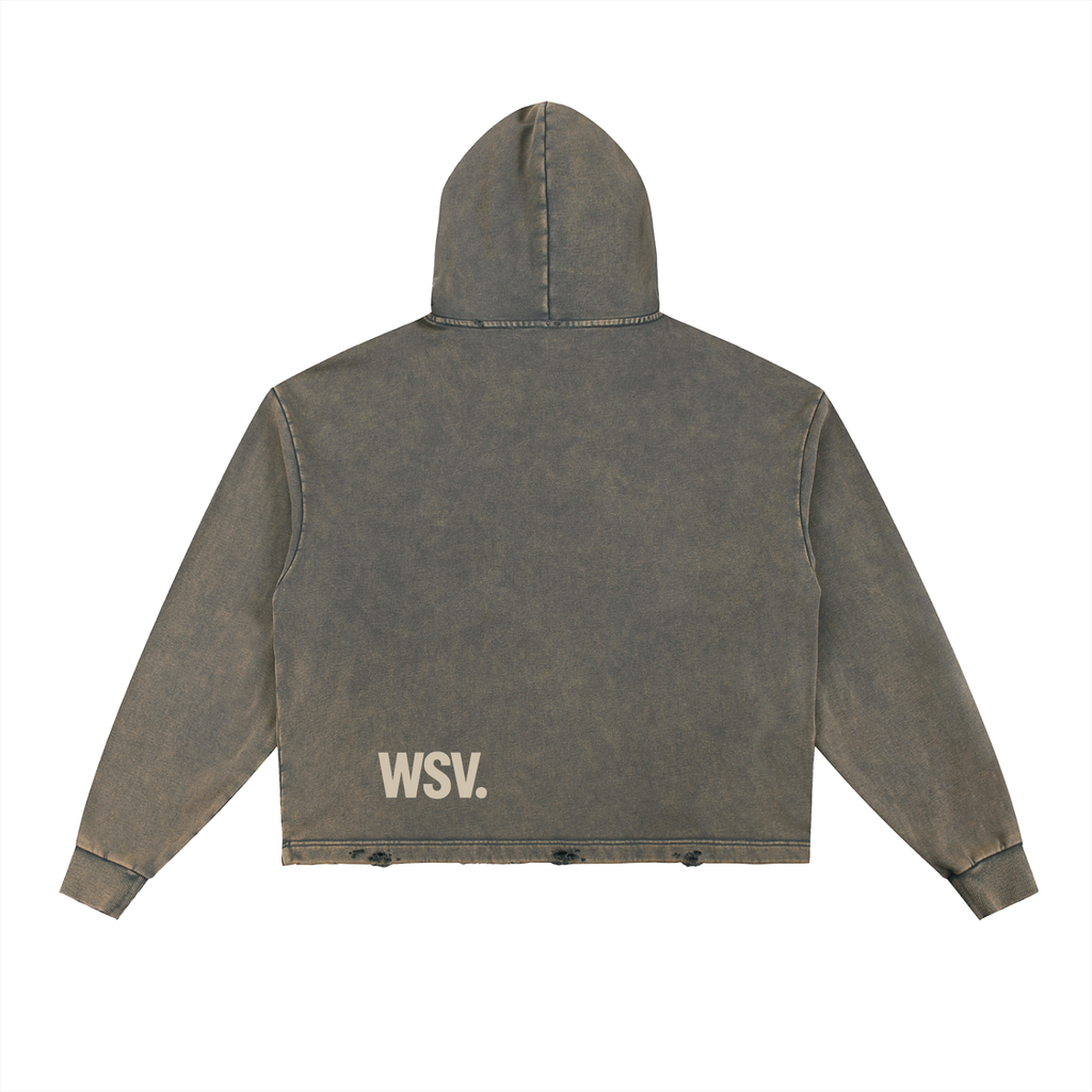 Vintage Washed Frayed-Hem Hoodie