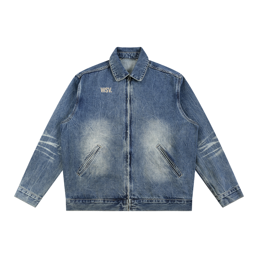 Vintage Wash Zip Up Denim Jacket