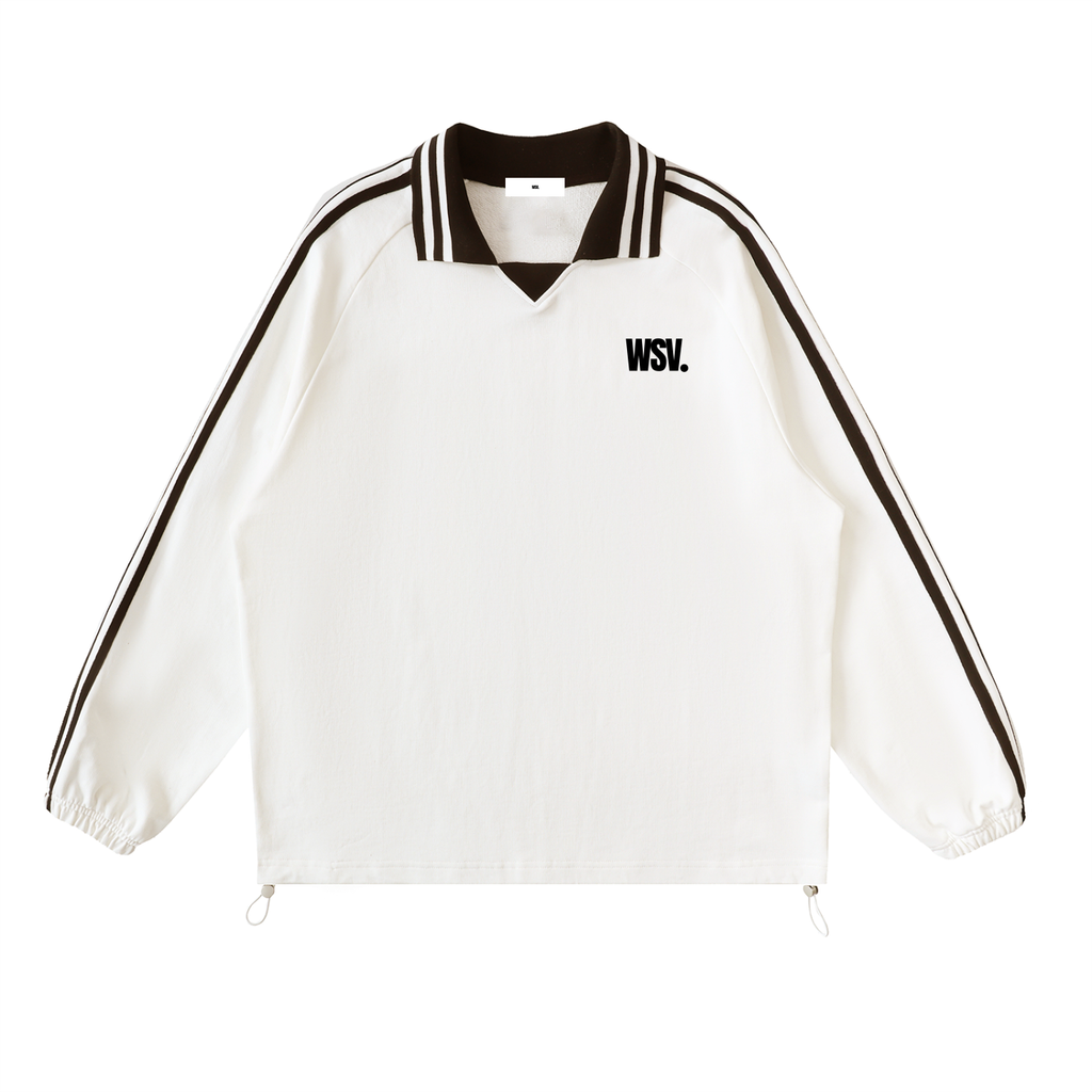 Contrast Striped Lapel Collar Sweatshirt